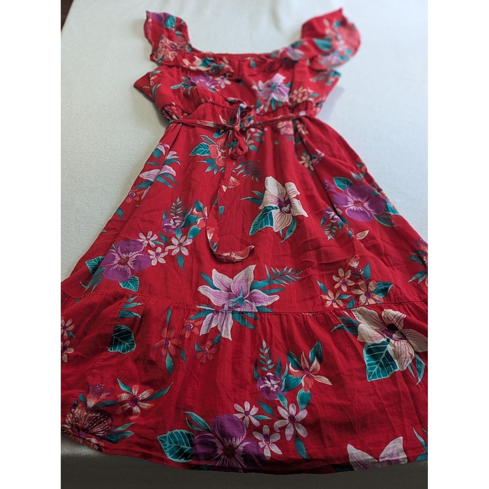 Old Navy Cami Sundress XL Red Floral‎ Off Shoulder Ruffle Vacation Beach Flirty
